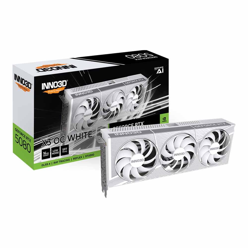 VGA (การ์ดแสดงผล) INNO3D GEFORCE RTX 5080 X3 OC WHITE - 16GB GDDR7 (N50803-16D7X-17605211)