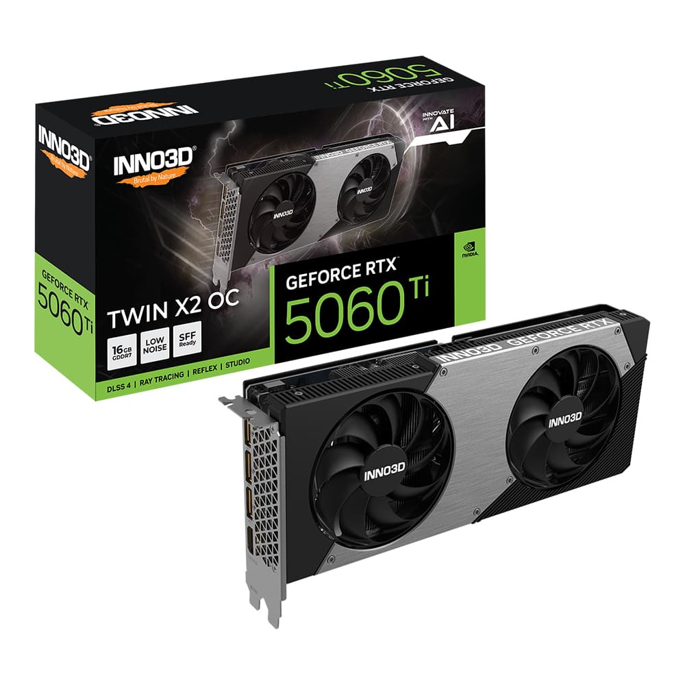 VGA (การ์ดแสดงผล) INNO3D GEFORCE RTX 5060 TI 16GB TWIN X2 OC - 16GB GDDR7 N506T2-16D7X-191073N